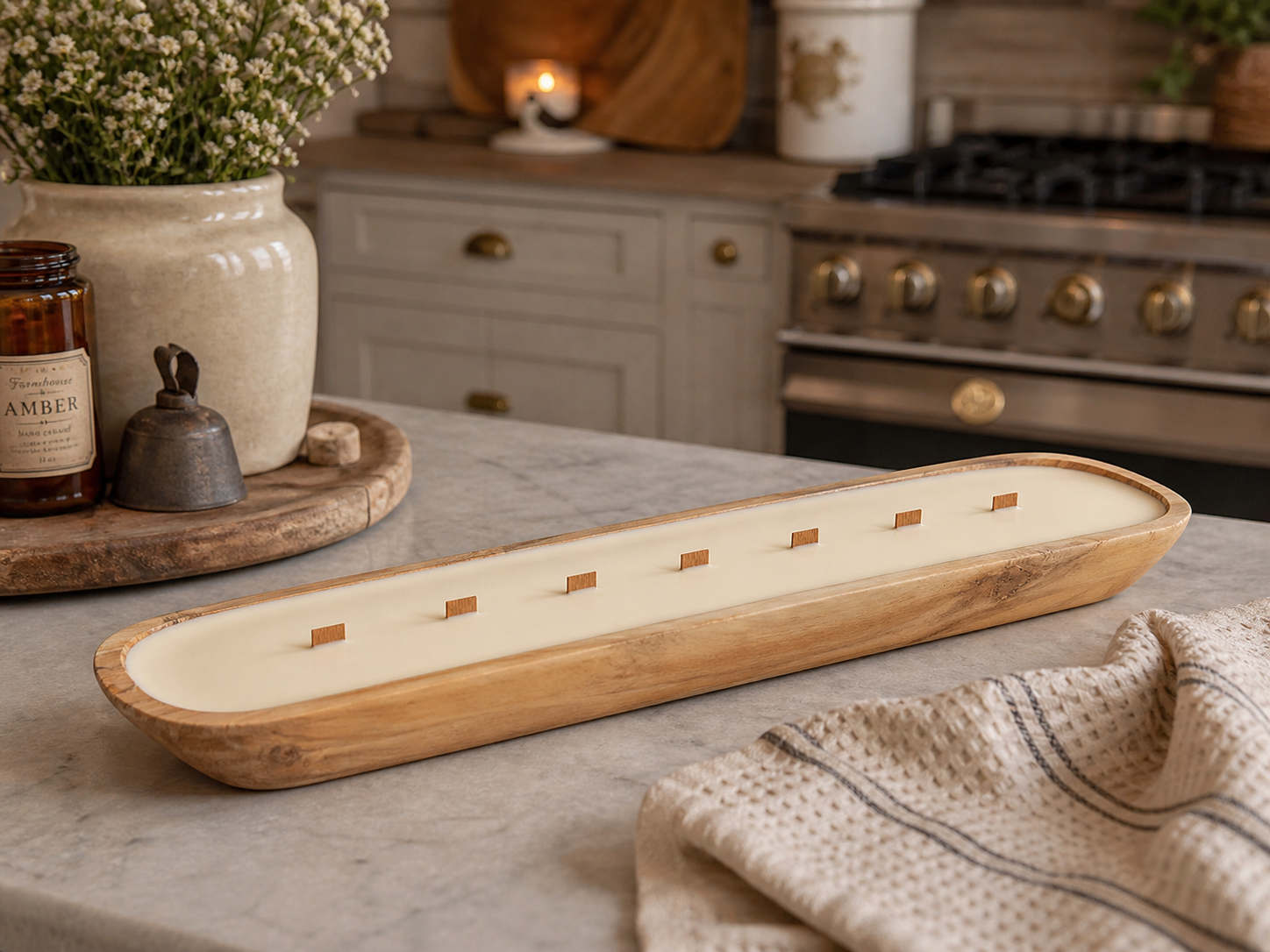 Rustic Dough Bowl Candle | 3 lb Wooden Wick Candle